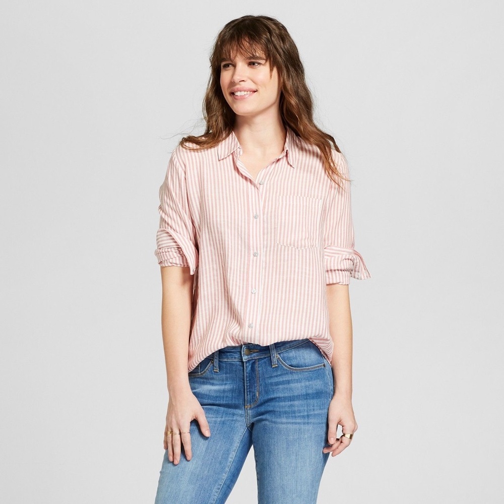 Universal Thread red striped button dow…